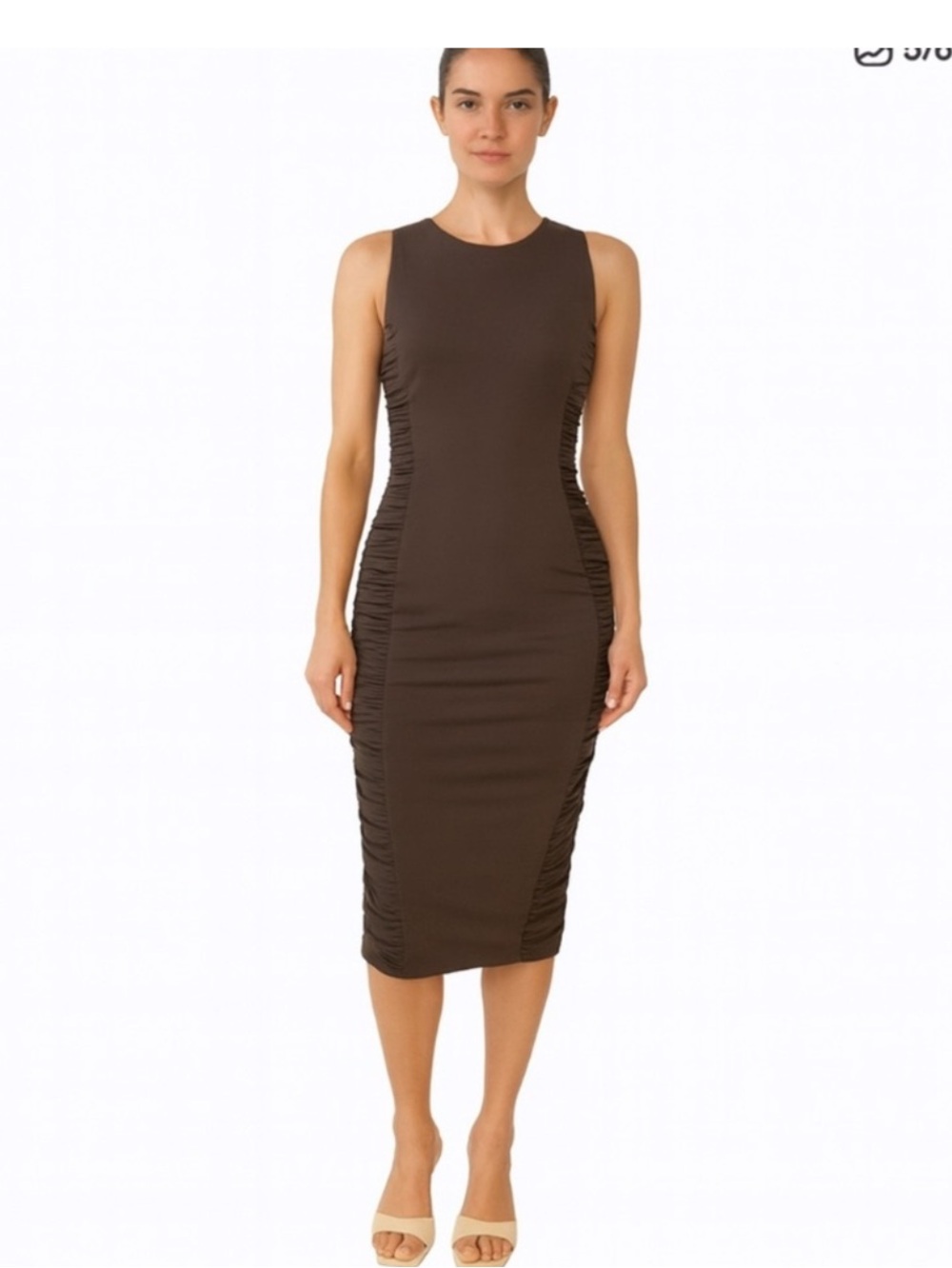 Calvin Klein brown rushed midi dress size small